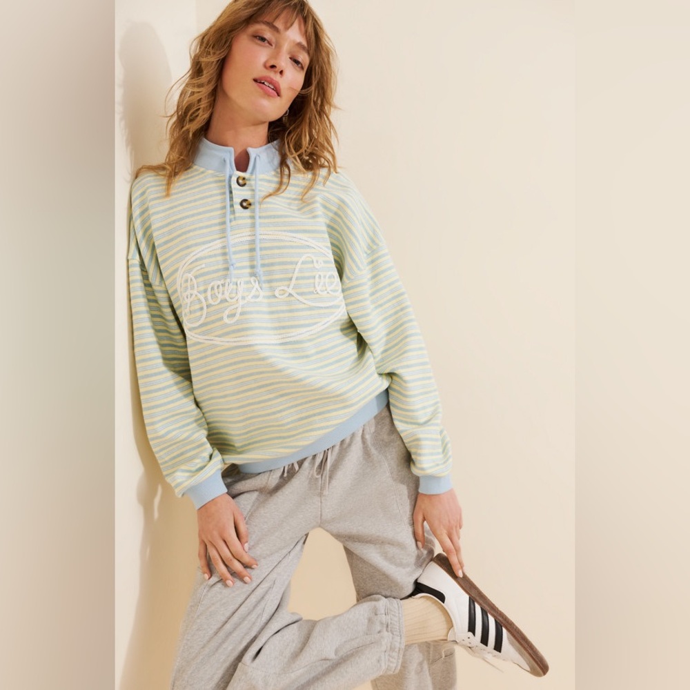Boys Lie Striped Zip Pullover in Light Blue & Pale Yellow